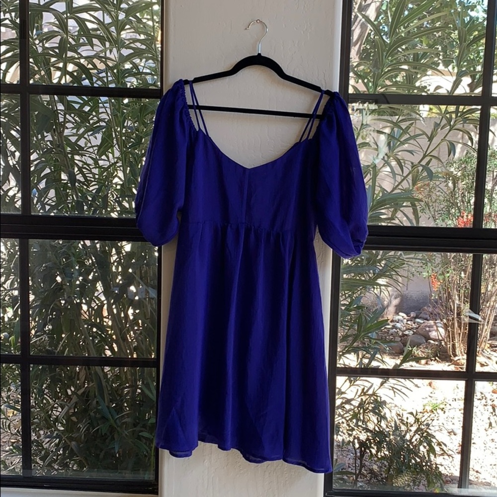 Anthropology purple/blue off the shoulder sleeves